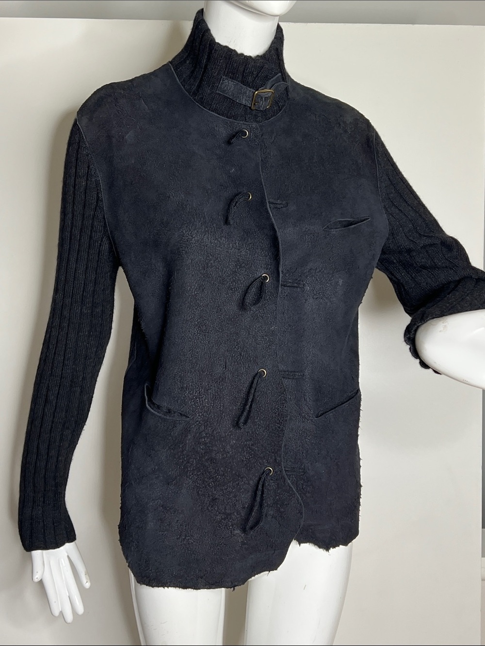Jean Paul Gaultier Sz M (Sz 6-8) Charcoal Leather and Knit Sweater Jacket